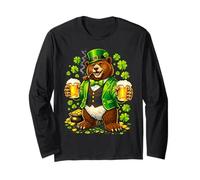 St Patricks Day Bear Leprechaun Hat Beer Shamrock Drinking Long Sleeve T-Shirt