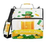 St. Patrick's Day Beer Leprechaun Gold Coins 1.5-Inch 3-Ringing Zippered Binder Bag with Handle and Removable Shoulder Strap Laege Capacity Portable Portfolio for Middle School