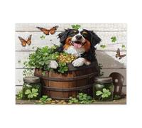 St.Patrick's Day Bernese Mountain Dog Jigsaw Puzzles for Adults 500 Piece, Rustic Fun Puppy Wooden Printed Puzzles, Farmhouse Pet Pattern Decorations for Home Entertainment