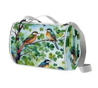 St. Patrick's Day Birds Picnic Blanket Waterproof, 150x145cm Large Beach Blanket Camping Blanket, Sandproof Machine Washable with Carrying Handle for Outdoor Camping Beach Family Picnic