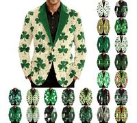 St. Patrick's Day Blazers for Men Corduroy Blazers Single-Breasted Lapel Irish Lucky Shamrock Printed Long Sleeve Suit Coat Lucky Green Graphic Suit Jacket Holiday Festival Blazer with Pockets S-4XL