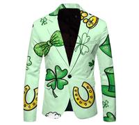 St. Patrick's Day Blazers for Men - St. Patrick's Day Party Jacket, Ireland Irish Lucky Shamrock Green Blazer Novelty Funny Green Slim Fit Leprechaun Print Formal Blazer for Paddy's Day Party