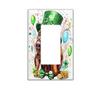 St.Patrick's Day Bloodhound Dog Decorative Light Switch Cover Plate 1 Gang Single Rocker, Fun Cute Puppy Electrical Switchplate, Shamrock Pet Print Electrical Faceplate for Room