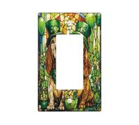 St.Patrick's Day Bloodhound Dog Decorative Light Switch Cover Plate 1 Gang Single Rocker, Stained Glass Puppy Electrical Switchplate, Shamrock Pet Electrical Faceplate for Bedroom Room