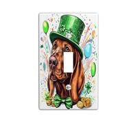 St.Patrick's Day Bloodhound Dog Decorative Light Switch Cover Plate 1 Gang Single Toggle, Fun Cute Puppy Electrical Switchplate, Shamrock Pet Print Electrical Faceplate for Room