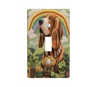 St.Patrick's Day Bloodhound Dog Decorative Light Switch Cover Plate 1 Gang Single Toggle, Knitting Puppy Electrical Switchplate, Country Pet Pattern Electrical Faceplate for Room