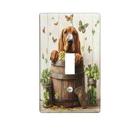 St.Patrick's Day Bloodhound Dog Decorative Light Switch Cover Plate 1 Gang Single Toggle, Rustic Fun Puppy Electrical Switchplate for Room, Farmhouse Pet Switchcover Switchplate
