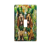 St.Patrick's Day Bloodhound Dog Decorative Light Switch Cover Plate 1 Gang Single Toggle, Stained Glass Puppy Electrical Switchplate, Shamrock Pet Electrical Faceplate for Bedroom Room