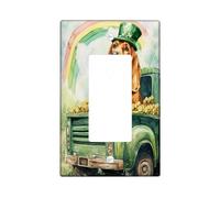 St.Patrick's Day Bloodhound Dog Decorative Light Switch Cover Wall Plate 1 Gang Single Rocker, Farmhouse Truck Puppy Electrical Switchplate, Rainbow Electrical Faceplate for Bedroom