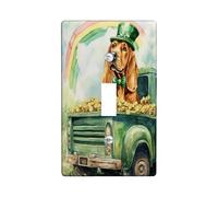 St.Patrick's Day Bloodhound Dog Decorative Light Switch Cover Wall Plate 1 Gang Single Toggle, Farmhouse Truck Puppy Electrical Switchplate, Rainbow Electrical Faceplate for Bedroom