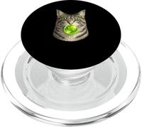 St. Patrick's Day Blowing green Bubble Gum Gray tabby Cat PopSockets PopGrip for MagSafe