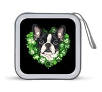 St Patricks Day Boston Terrier Dog Shamrock CD Case Portable DVD Storage Small CD Holder Organizer for Home Travel