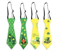 St Patricks Day Bow Tie with Classic Clover and Gold Coin Graphics Pre Tied Elastic Felt Neck Accessory (D)