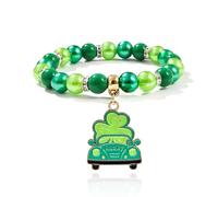 St Patricks Day Bracelet for Women St. Patrick's Day Clay Beaded Stackable Bracelets Set Multilayer Irish Green Lucky Shamrock Clover Hat Dwarf Heishi Green Beaded Stretch Irish Festival Party