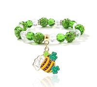 St Patricks Day Bracelet for Women St. Patrick's Day Clay Beaded Stackable Bracelets Set Multilayer Irish Green Lucky Shamrock Clover Hat Dwarf Heishi Green Beaded Stretch Irish Festival Party