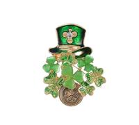 St.Patrick's Day Brooches for Women Dainty Crystal Four Leaf Lapel Pin Shamrock Hat Brooch Pins Irish Enamel Brooches Irish Holiday Costume Accessory Jewelry, Large, Alloy Steel, cubic zirconia