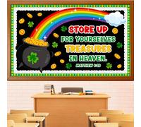St. Patrick's Day Bulletin Board Decoration Set, March Religious Classroom Decorations Lucky Charms Shamrock Rainbow Pot of Gold Cutouts Irish Holiday Library School Home Window Door Decor for Teacher