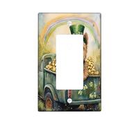St.Patrick's Day Cairn Terrier Dog Decorative Light Switch Cover Wall Plate 1 Gang Single Rocker, Farmhouse Truck Puppy Electrical Switchplate, Rainbow Electrical Faceplate for Bedroom