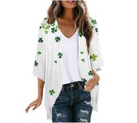 St. Patrick's Day Cardigan for Women UK Clearance Ladies Green Open Front Coat Loose Long Sleeve Outerwear Shamrock Jacket Lucky Ireland Shirts Casual Sweatshirt Saint Patricks Day Outfits S-5XL