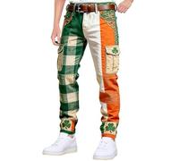St Patrick's Day Cargo Trousers for Men with Multiple Pockets Funny Irish Themed Green Shamrock Clover Print Trousers, Fancy Dress Festival Pants for Casual Outdoor Adventure Plus Size S-5XL