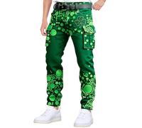 St Patrick's Day Cargo Trousers for Men with Multiple Pockets Funny Irish Themed Green Shamrock Clover Print Trousers, Fancy Dress Festival Pants for Casual Outdoor Adventure Plus Size S-5XL