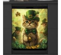 St.patrick's Day Cat Gnome Dishwasher Magnet Cover Sticker for Kitchen Appliance Decor,Reusable Magnetic Refrigerator Covers Fridge Panel Decal