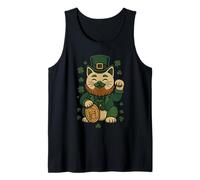 St Patrick's Day Cat Statue Lucky Clover Charm Adult Kids Tank Top