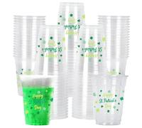 St. Patrick's Day Celebration Pack - 60 Pcs 12oz Irish Themed Plastic Cups with Lucky Shamrock Design, Disposable for Easy Clean-Up, Ideal for Party Supplies & Favors,Irish Party Decorations