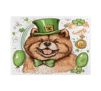 St.Patrick's Day Chow Chow Dog Jigsaw Puzzles for Adults 500 Piece, Fun Cute Puppy Wooden Puzzles, Shamrock Pet Pattern Decor for Home Entertainment