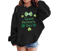 St Patrick's Day Clothes Hooded Sweatshirt Teen Girls Boys Irish Graphic Pullover Hoodie Tops Girls Winter Spring Fall Long Sleeve Loose Casual Vacation Cute Cartoon Comfy Tops (Black, 9-10 Years)