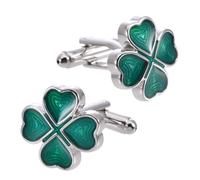 St.Patrick's Day Clover 4 Leaf Pair Cufflinks for Women Men Enamel Love Heart Flower Shamrock Tie Bar Clips Cuff Links Dainty Green Irish Lucky Jewelry for Mother Dad Suit Shirt Clothes Decorations
