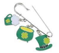 St Patrick's Day Clover Brooch Pin Alloy Lapel Accessory | Green Finish, Back Pin Fastening, for Clothing Accents and Costume Styling, Office Wear