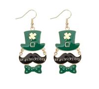 St. Patrick's Day Clover Crystal Beads Earrings Lucky Green Irish Shamrock Hat Beer Dangle Earrings Trendy Saint Patrick’s Day Party Outfit Jewelry Gifts, S, Zinc, No Gemstone