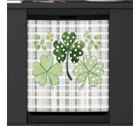 St.patrick's Day Clover Leaves On Gray Plaid Dishwasher Magnet Cover Sticker for Kitchen Appliance Decor,Reusable Magnetic Refrigerator Covers Fridge Panel Decal