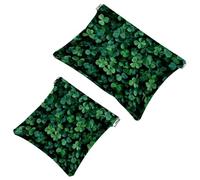 St. Patrick's Day Clover Leaves Pocket Cosmetic Bag, Waterproof Squeeze Makeup Bag No Zipper Self-Closing, Portable Mini Travel Storage for Headphones Jewelry