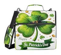 St. Patrick's Day Clover Leprechaun Hat 1.5 Inch 3 Ringing Zipper Binder with Strap Easy to Carry Portable Portfolio for Office School