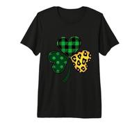 St Patrick's Day Clover Lucky Leopard Print Plaid Women Girl Premium T-Shirt