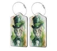 St Patrick's Day Clovering Cat 1 St Patrick's Day Clovering Cat 1 2 Pcs Cute Leather Luggage tag, with Stainless Steel Loop and Address Card for Women Men Travel