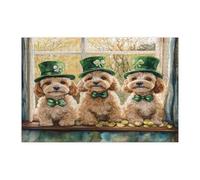 St.Patrick's Day Cockapoo Dog Jigsaw Puzzles for Adults 1000 Piece, Window Fun Puppy Wooden Puzzles, Shamrock Pet Printed Decor for Entertainment Creative