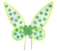 St Patricks Day Costume for Women Adult Glitter Green Irish Shamrock Wings Four Leaf Clover Transparent Wings St Patricks Day Cosplay Accessories Outfit for Stage Performance Parade Party Supplies