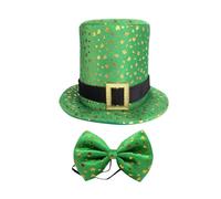 St Patrick's Day Costume Irish Hat With Sequin Bow Tie 2 Piece Set Festive Accessories Saint Patricks Day Hat Set(Green, One Size)