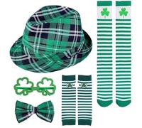 St Patrick's Day Costume Mens Irish Ethnic Hat Green Leisure Trend Business Celebration Set Saint Patricks Day Mens Outfit(Green, One Size)