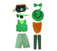 St. Patrick'S Day Costume Set Irish Folk Dance Outfit Leprechaun Green Pointed Hat Shamrock Accents Stretch Festival Themed Ages 3-15 Years Green L