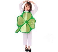 St. Patrick'S Day Costume Set Kids Irish Costume Accessory Bundle 3D Shamrock Shape Golden Coin Jar Prop Green-White Gingham Hat Stretch Festival Wear Ages 3-15 Years Green L