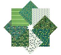 St Patrick's Day Cotton Fabric Squares 50x50cm, 8PCS Shamrock Green Hat Patchwork Sewing for DIY Crafts Supplies, Gift Wrap for St. Patrick's Day, Fat Quarters Bundle for Sewing DIY Projects