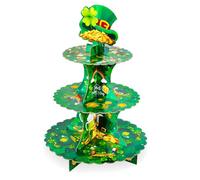 St. Patrick's Day Cupcake Stand Decorations, 3 Tier Shamrock Cupcake Stand DIY Cake Stand Holder Tower Cardboard Dessert Serving Cookie Tray Holder for St. Patrick's Day Irish Birthday Party Supplies