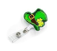 St. Patrick's Day Cute Badge Reel, Green Shamrock Hat Acrylic Retractable Badge Holder with Alligator Clip Funny Irish Name Tag ID Card Decor Accessories for Nurse Worker Nursing Student Teacher