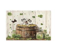 St.Patrick's Day Dalmatian Dog Jigsaw Puzzles for Adults 1000 Piece, Rustic Fun Puppy Wooden Printed Puzzles, Farmhouse Pet Pattern Decorations for Home Entertainment