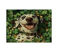 St.Patrick's Day Dalmatian Dog Jigsaw Puzzles for Adults 500 Piece, Shamrock Puppy Wooden Printed Puzzles, Clover Pet Pattern Decorations for Entertainment Party