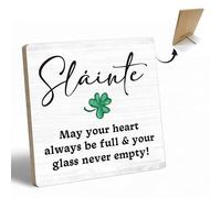 St Patrick's Day Decor, Irish Blessing May Your Heart Always Be Full, 6.3 x 6.3 inch Wood Plaque Table Sign, Irish Blessing Gifts, St Patrick's Day Decor for Home Office Desk Table Shelf - LM07
